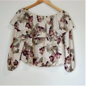 Aritzia Wilfred Morel Floral Blouse Boho Peasant Off The Shoulder Top Small